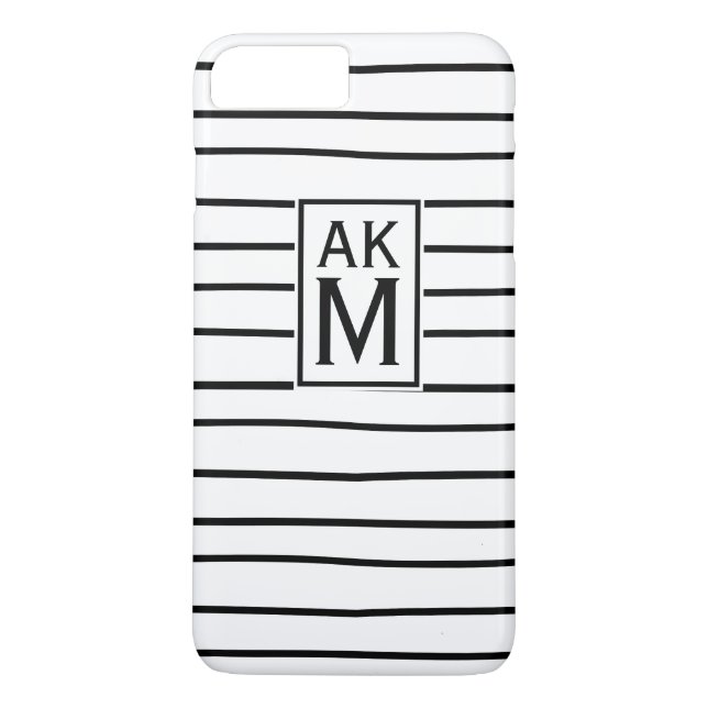Funda de rayas blancas y negras Monograma iPhone 7 (Reverso)