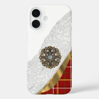 Funda de tartán rojo y encaje