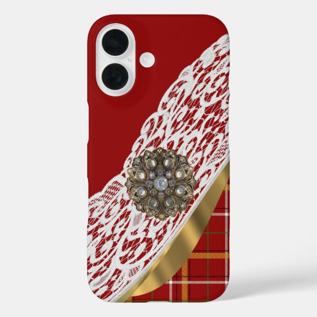 Funda de tartán rojo y encaje (Reverso )