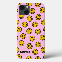 Funda de teléfono con cara sonriente femenina y fe