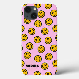 Funda de teléfono con cara sonriente femenina y fe