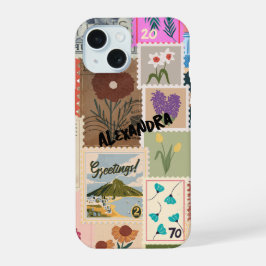 Funda de teléfono con collage de sellos coloridos