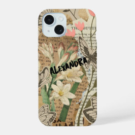 Funda de teléfono con collage floral y de mariposa