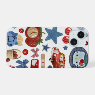 Funda de teléfono con collage vintage rojo azul mo