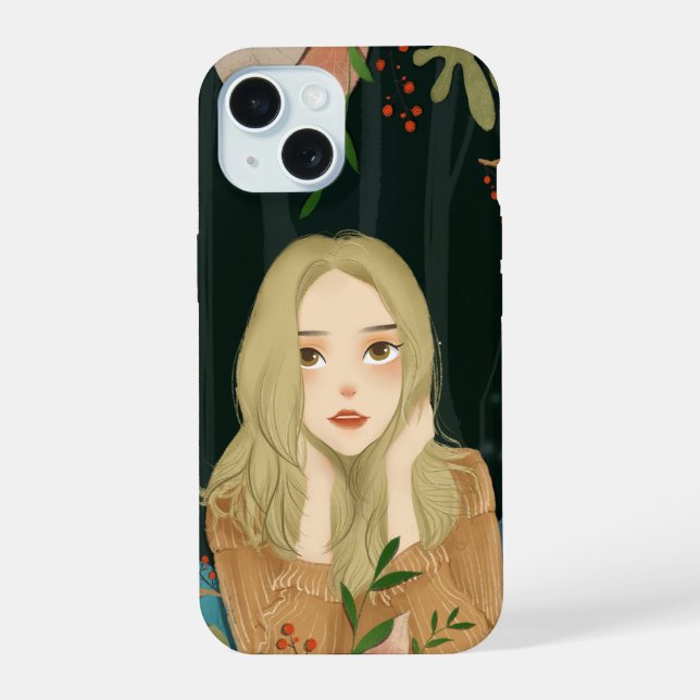 Funda de teléfono con ilustración de niña hermosa (Reverso )
