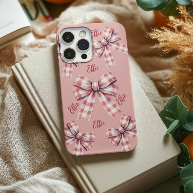 Funda de teléfono con lazo coquette rosa personali (custom phone case for girl birthday gift, cute pink phone case for women, graduation gift for her)