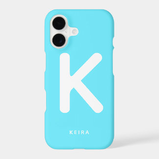 Funda de teléfono con monograma azul cian eléctric