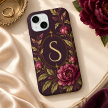 Funda de teléfono con monograma botánico de oro y 