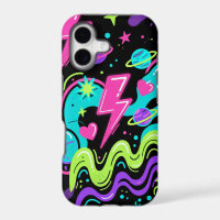 Funda de teléfono con patrón de doodle neón sobre