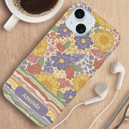 Funda de teléfono con raya floral y nombre persona