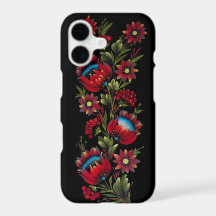 Funda de teléfono de arte popular floral azul verd