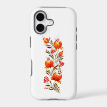 Funda de teléfono de arte popular floral naranja y