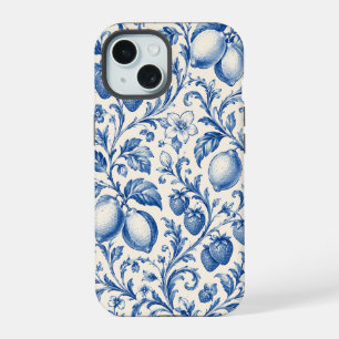 Funda de teléfono de Chinoiserie azul de limón y f