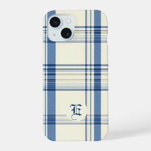 Funda de teléfono de cuadros azul y crema clásica