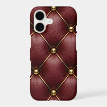 Funda de teléfono de cuero acolchado rojo y tachue