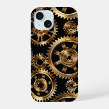Funda de teléfono de engranajes Steampunk dorados
