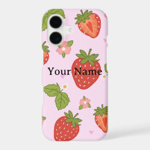 Funda de teléfono de fresa | Funda de nombre perso