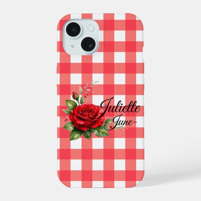 Funda de teléfono de gingham de rosa de junio pers (Reverso )