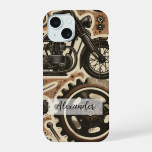 Funda de teléfono de moto retro y engranajes