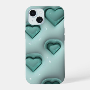 Funda de teléfono estética corazón pastel 3D teal