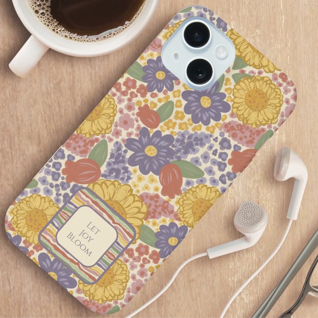 Funda de teléfono floral de texto editable: Deja q (Let Joy Bloom – Editable Floral Phone Case with Inspirational Quote)