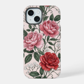 Funda de teléfono floral rosa antiguo y peonía ros