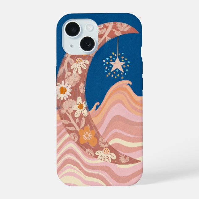 Funda de teléfono lunar, estrellas y olas linda y  (Reverso )