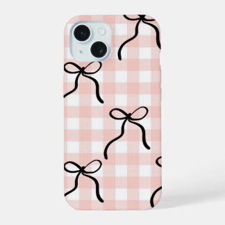 Funda de teléfono rosa con lazos negros