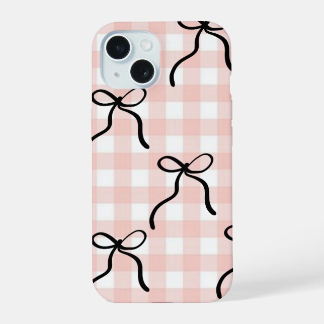 Funda de teléfono rosa con lazos negros (Reverso )