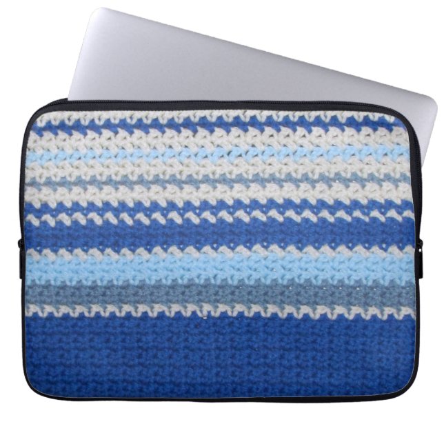 Funda del comprimido - Bandas azules en crochet (Frente)