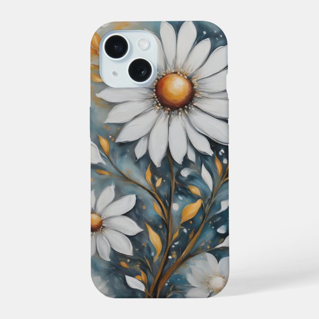 Funda del iPhone 15 de pintura de flores blancas (Reverso )