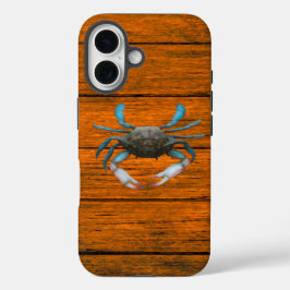 Funda del iPhone 16 de Blue Crab Wood Grain