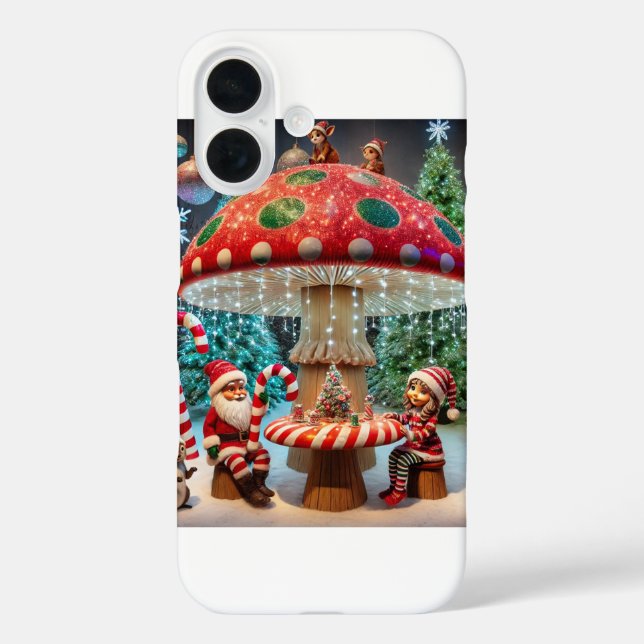 funda del iPhone 16: Navidades Diseño de hongos (Reverso )