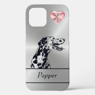 Funda del iPhone Dalmatian de corazón plateado/ros