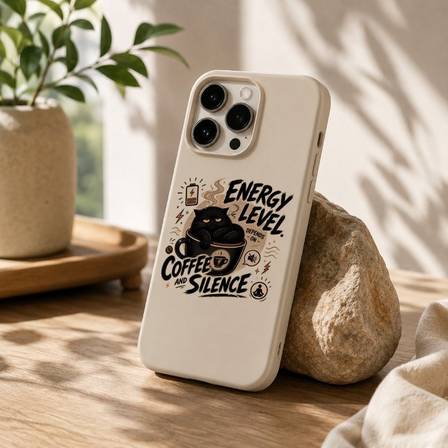 Funda divertida para iPhone 15 Pro Max de gato neg (Black Cat Coffee Iphone Case)