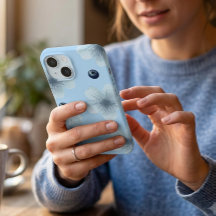 Funda estética de flores azul pastel y arándanos