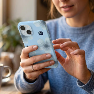 Funda estética de flores azul pastel y arándanos
