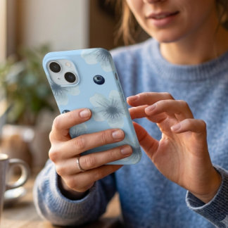 Funda estética de flores azul pastel y arándanos
