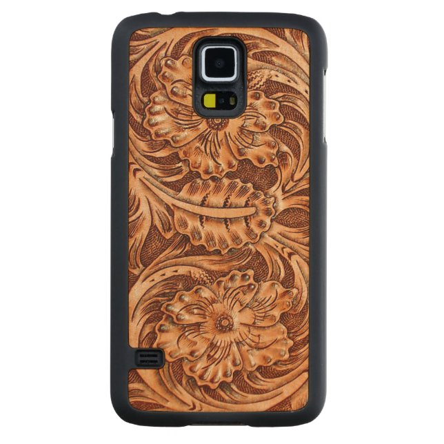Funda Fina De Arce Para Galaxy S5 De Carved Mirada de cuero equipada exótica (Reverso)
