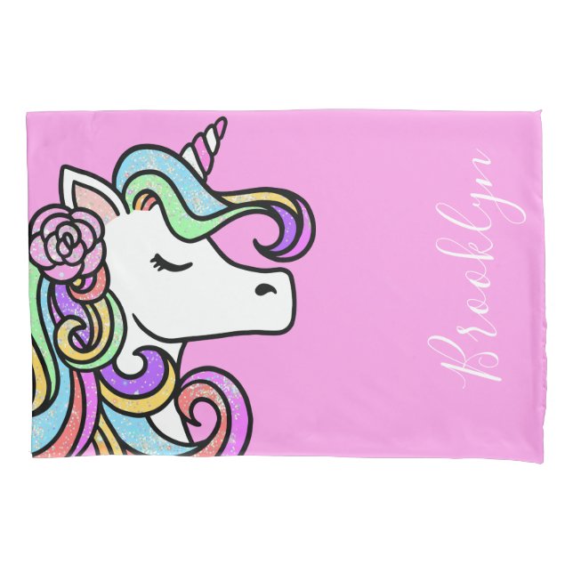 Funda Girly Pillow, Purpurina de oro de Unicornio  (Anverso)