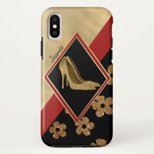 Funda Glam Black Red y Gold para iPhone X