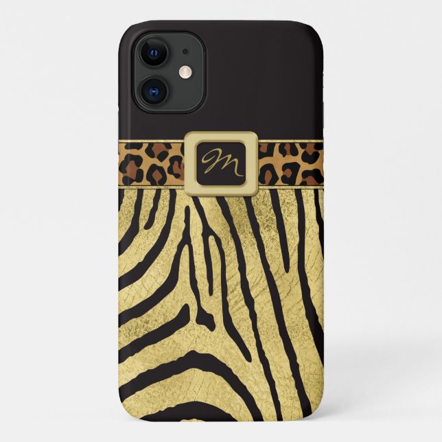 Funda iPhone 11| Relieve metalizado dorado FAUX| I (Reverso)