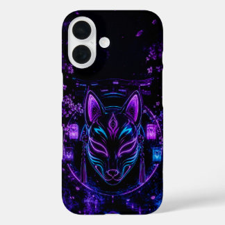 FUNDA iPhone 16 サイバー和風ネオン狐面