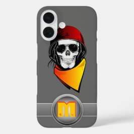 Funda iPhone 16 3.D Monograma Cráneo Rebelde de Casco Rojo