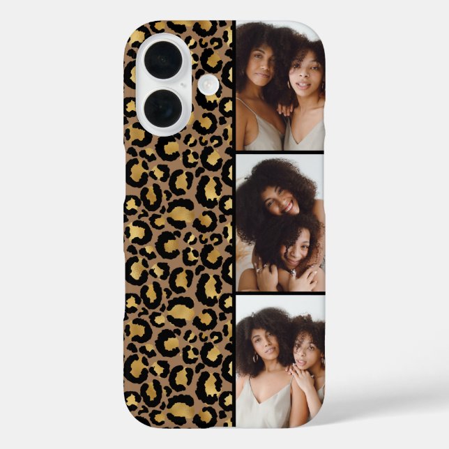 Funda iPhone 16 3 Photo Brown And Gold Leopard Print (Reverso )