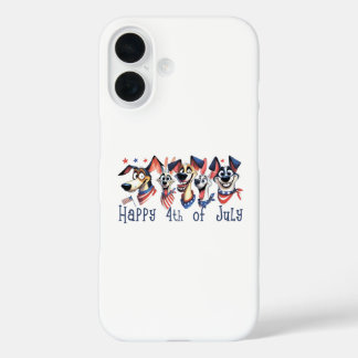 Funda iPhone 16 4 de julio. Día de la Independencia. Perros divert