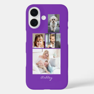 Funda iPhone 16 4 fotos de familia o amigos con nombre en escritur