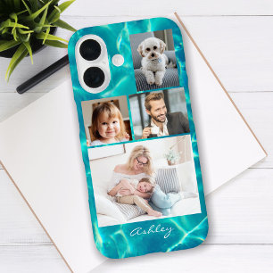 Funda iPhone 16 4 fotos de familia o amigos, nombre del guión en a