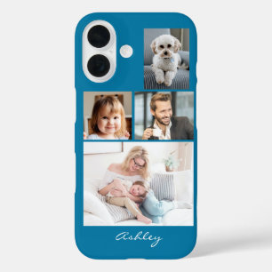 Funda iPhone 16 4 fotos de familia o amigos, nombre del guión en a