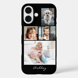 Funda iPhone 16 4 fotos de familia o amigos, nombre del guión en n